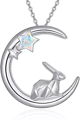 Rabbit Moon Star Necklace For Women 925 Sterling Silver Origami Bunny Pendant • $73.75