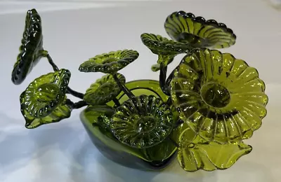 MCM Green Art Glass Flower Bouquet In Green Hand-Blown Ashtray Vintage Retro • $97