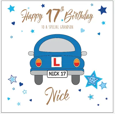 Personalised Boys Learner Driver 17th Birthday Card Son Grandson Nephew • £3.45