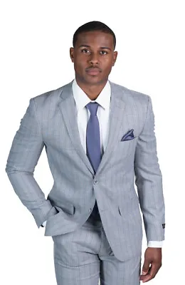 Slim Fit 2 Button Mens Blazer Pinstripe Grey Purple Notch Lapel Jacket AZAR MAN • $59.99