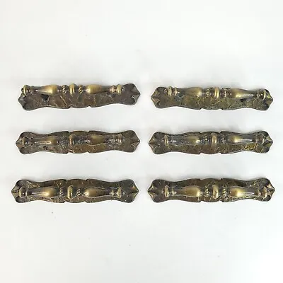 Vintage Oiled Brass Cabinet Door And Drawer Pulls With Backing Plates Lot Of 6 - • $36.95