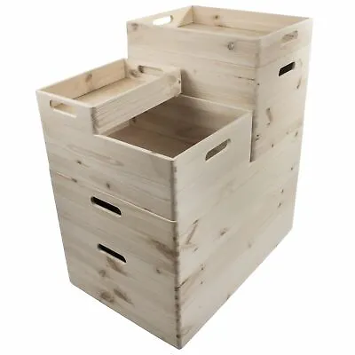£9.95 • Buy Choice Of Stacking Wooden Open Boxes Plain Crates With Handles / Small To XLarge