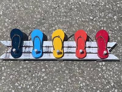 $18 • Buy FLIP FLOP COAT HAT RACK WALL HANGING HAND CARVED WOOD TROPICAL Island DECOR