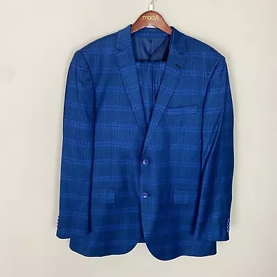 Bocaccio 3 Piece Suit Set Plaid Blue Blazer & Vest 44R / Pants 38x29.5 2 Button • $74.95