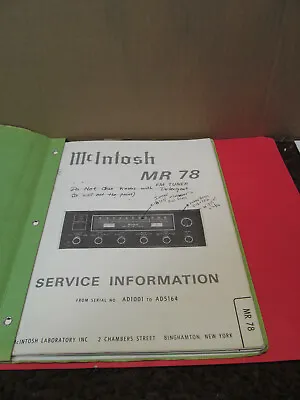 McIntosh MR-78 Factory Service Manual (Original Paper) • $40