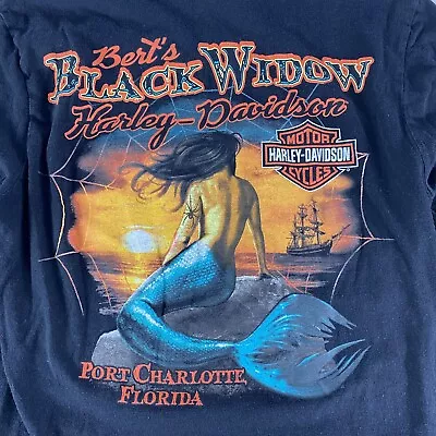 Harley Davidson T Shirt Women’s Small Black Widow Mermaid Graphic Tee Men’s • $17.09