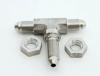  - 3 AN Tee Piece Stainless Steel Male Bulkhead Brake Hose Fittings With S.S Nut • $23.99