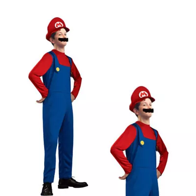 UK KIDS Boys Fancy Dress Mario Plumber Bros Costume Outfit Halloween Party • £5.99