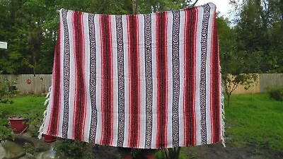 Mexican Sarape Blanket Rug Franks Textiles Striped Red/Black/Pink 6x4 VGVC • $22.49