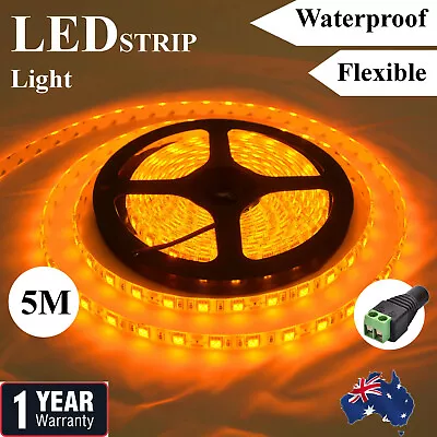 Yellow Waterproof Amber 12V 5M 5050 SMD 300 Led LED Strip Light Car Boat Caravan • $15.19