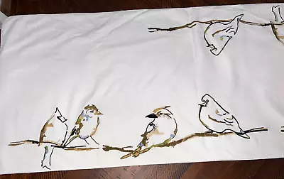 POTTERY BARN Colorful Embroidered Birds Table Runner Cream Cotton 18  X 90  • $28