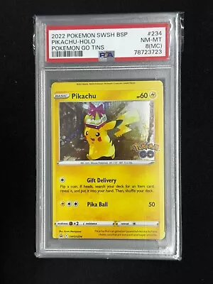 PSA 8 MC Pokemon Pikachu #234 Pokemon GO Holo MISCUT ERROR POP 2! • $90