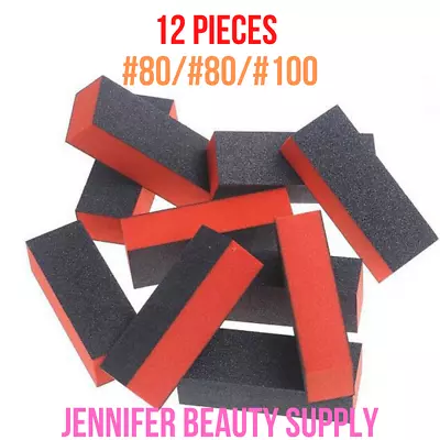 12pc 3-way Black Grit Orange Sanding 80/80/100 Nail Buffer Blocks | Us Seller • $7.90