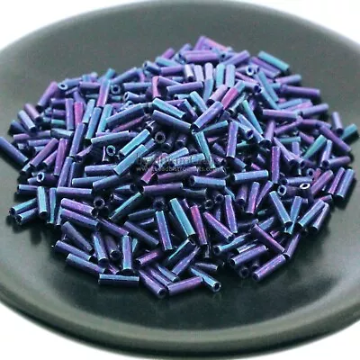 10g MIYUKI #2 Bugle Seed Beads - Opaque EGGPLANT LUSTER - 6x1.7mm Bugle Bead • $3.16