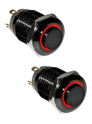 2pcs 12mm Elevated Car Black Stainless Button Red Halo LED Momentary Switch USA • $13.99