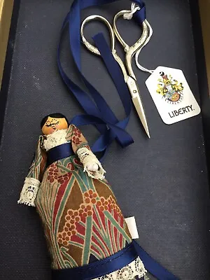 Vintage Liberty Of London Fabric Lavender Bag Peg Doll + Sewing Scissors & Label • £45