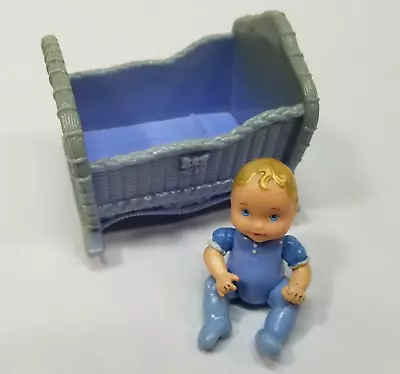 Fisher Price Loving Family Twin Baby Boy Doll Replacement Blue Cradle Bed 2004 • $19.35