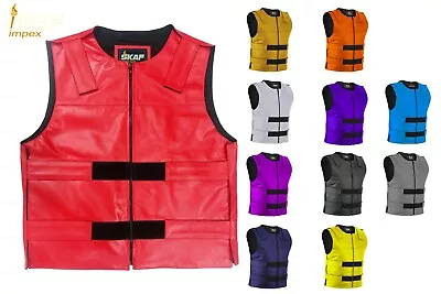 Men Bullet Proof Style Leather Motorcycle Vest For Bikers Tactical Waistcoat S1 • $59.99
