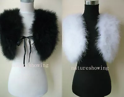 Girls Real Ostrich Feather Fur Cape Vest Shrug Bride Wedding Party Black White • $28.04