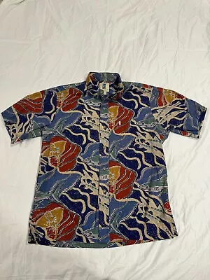 Kahala Shirt Mens Medium Hawaiian Aloha Floral Sharks Short Sleeve Button Up • $17.95