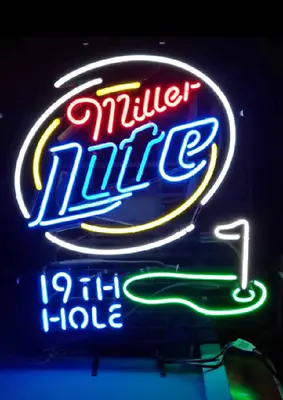New Miller Lite 19th Hole Neon Light Sign Lamp Beer Glass Wall Decor Bar 20 X16  • $150