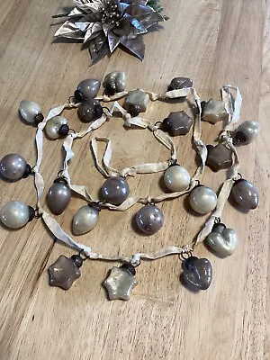 Embossed Taupe And Cream Ball 72 Inch Mercury Glass Christmas Ornament Garland • $15