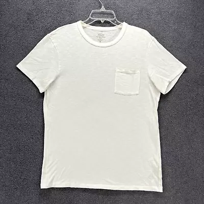 J. Crew T Shirt Mens Medium White Garment-Dyed Slub Cotton Crewneck Pocket Tee • $19.99