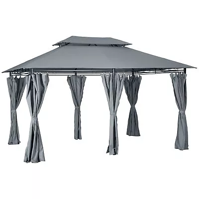 Outsunny 4m X 3(m) Outdoor 2-Tier Steel Frame Gazebo W/ Curtains Outdoor Garden • £242.99