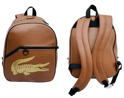 New Vintage LACOSTE M50 Medium Vinyl BACKPACK BAG Retro Street 9 Tan • £109.99