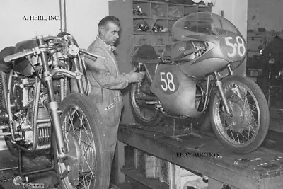Moto Morini 250 GP & Designer Franco Lambertini 1959 - Motorcycle Racing Photo • $9.75