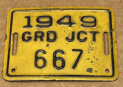 Vintage  GRAND JUNCTION 1949 Bicycle / Cycling License Plate • $88.88