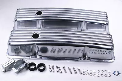 For 1958-1986 SBC Chevy 327 350 400 Tall Finned Valve Covers Polished Aluminum • $82.69