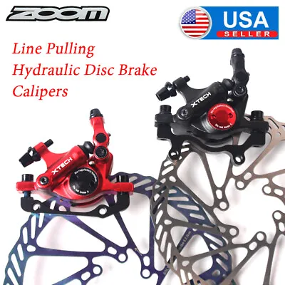 Line Pulling Hydraulic Disc Brake Caliper Mountain Bike 160/180/203mm G3 Rotors • $25.99