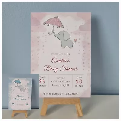 BABY SHOWER Personalised Handmade Cute Elephant 10 Pack Announcement Invitations • £5