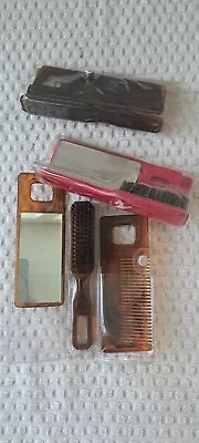 Lot Of 3 Vintage Comb Brush Mirror Vanity Set For Purse Travel Tortoise Shell Li • $10.99