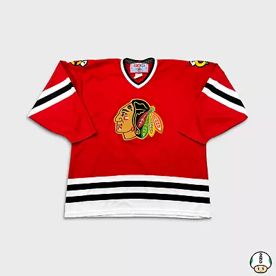 Vintage 90s CCM Mens Adult Chicago Blackhawks NHL Hockey Jersey - XL Red • $50.99