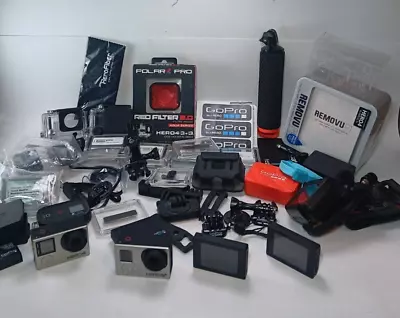 Huge Lot GoPro HERO4 HERO3+ Cases Removu Waterproof Cases BacPac LCD Accessories • $149.99