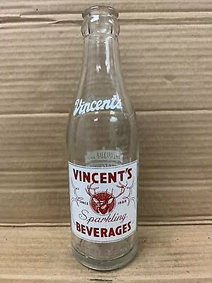 Vintage Vincent’s Beverages Acl 7oz Soda Bottle Auburn Maine—Buck Graphic 1954 • $19.99