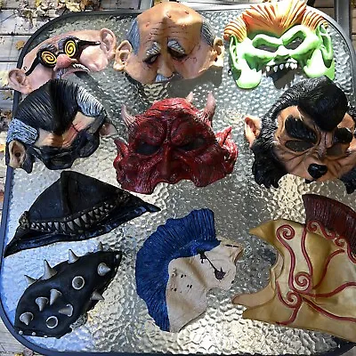 Rubber Halloween Mask Skull Caps Lot Of 10 Elvis Warewolf Old Man Etc • $65.67