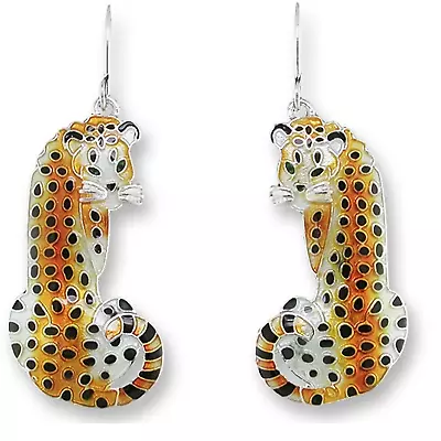 Zarah Cheetah Enameled Silver Wire Earrings • $25