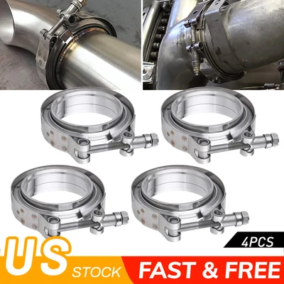 $60.99 • Buy 4PCS 3  INCH V-BAND CLAMP & FLANGES KIT MILD STEEL Downpipe Intercooler Turbo US