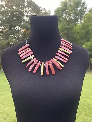 Tribal Statement Shell Necklace Orange Pink Yellow MOP Mermaid Core 18” • $14.99