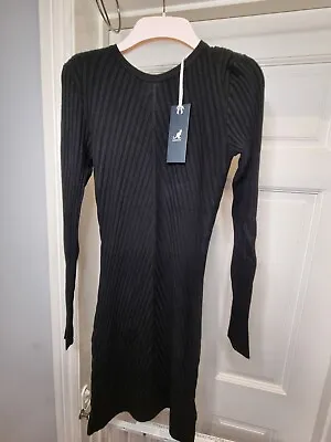 £10 • Buy Long Sleeve Dress Size 14 👗Kangol Black Knit Fitted Stretchy Long Jumper Dress