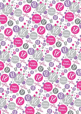 2 Sheets 18th Birthday Wrapping Paper 18 Giftwrap Female White Pink Lilac PA-W42 • £2.49