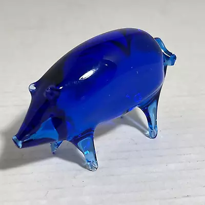 Vintage Pilgrim Glass Cobalt Pig Figurine Hand Blown 2.3  High X 4  Long • $24.97