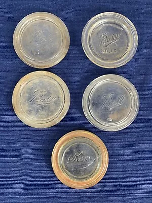 Vtg Antique Clear Glass Mason Canning Jar Lids Ball Kerr Lot Of 5 • $12.71