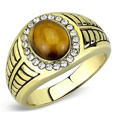 Mens Tiger Eye Ring Signet Pinky Topaz Brown Gold 18kt Stainless Steel Smart  • £19.95