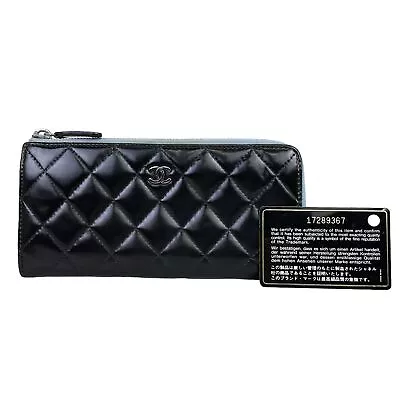 CHANEL Wallet Long Wallet L Shaped Zip Matelasse Leather Black Authentic • £7.64