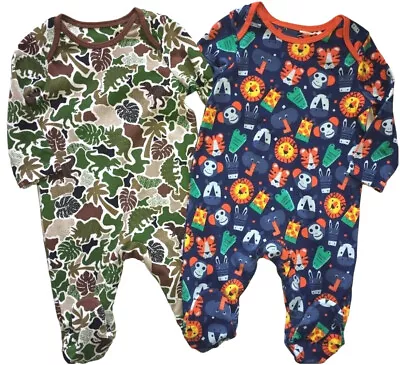 Boots Baby Boys Jungle Animals Or Dinosaurs Sleepsuit Babygrow Romper.NB-12mths • £5.49