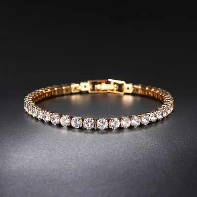 £5.99 • Buy 14K Gold Plated MADE WITH DIAMOND CRYSTALS Tennis Bracelet Gift - UK Seller 